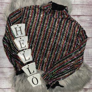 Free People Midnight City Rainbow Sequin Top